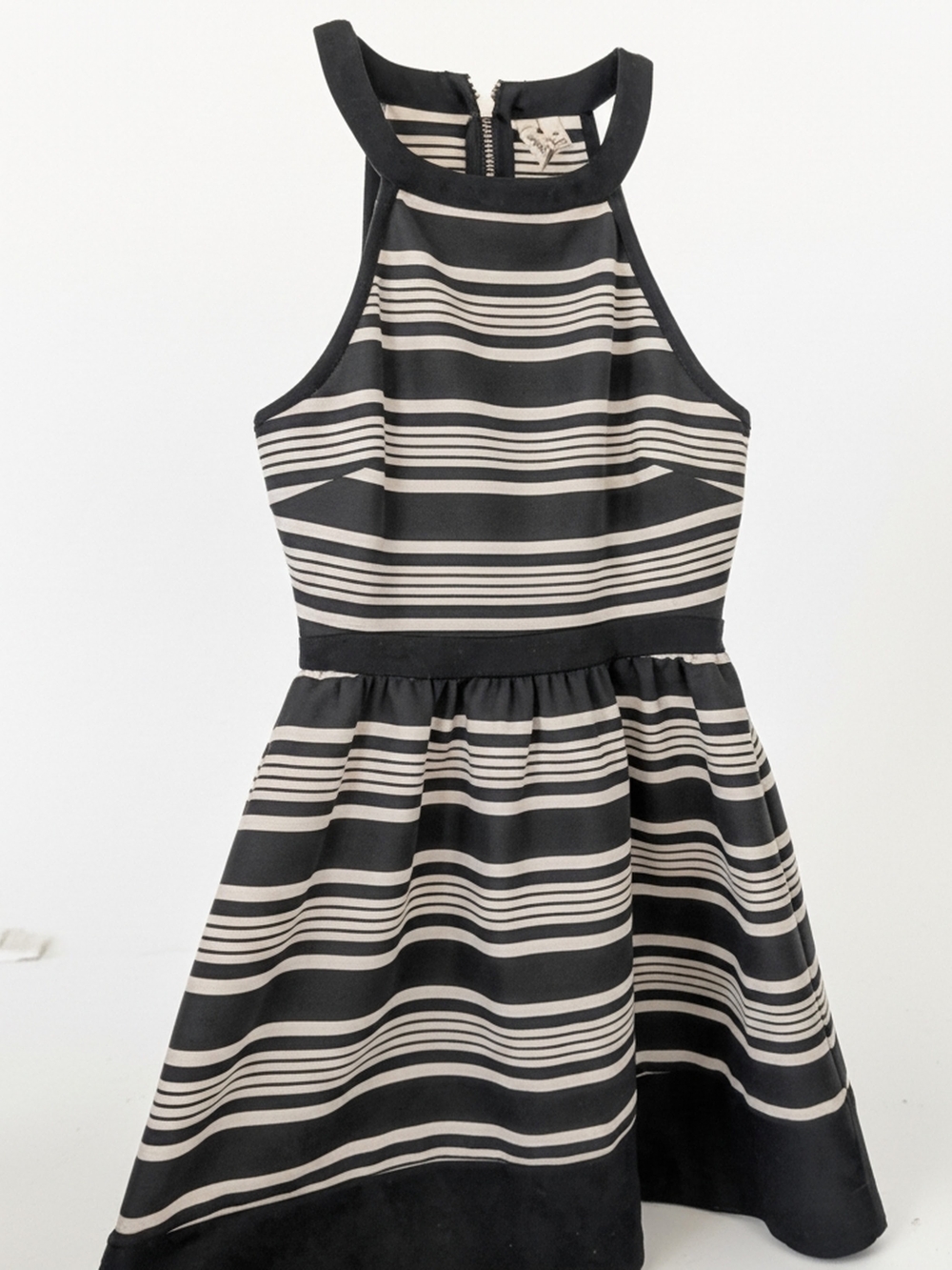 Speechless Black and Cream Striped Halter Party Dress
